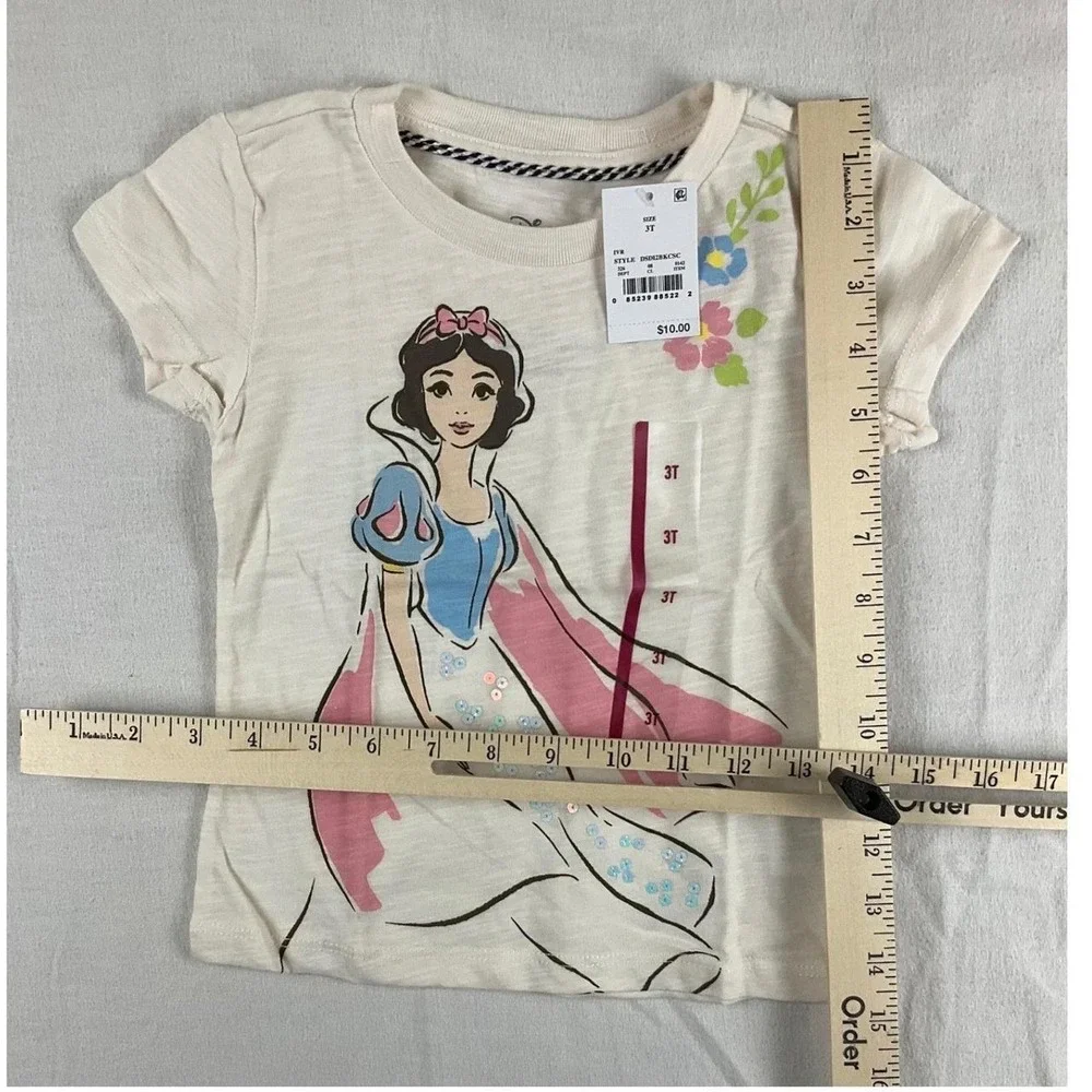 Disney Princess Snow White Ivory Sequin Graphic Tee Shirt Kids 3T DSDI2BKCSC